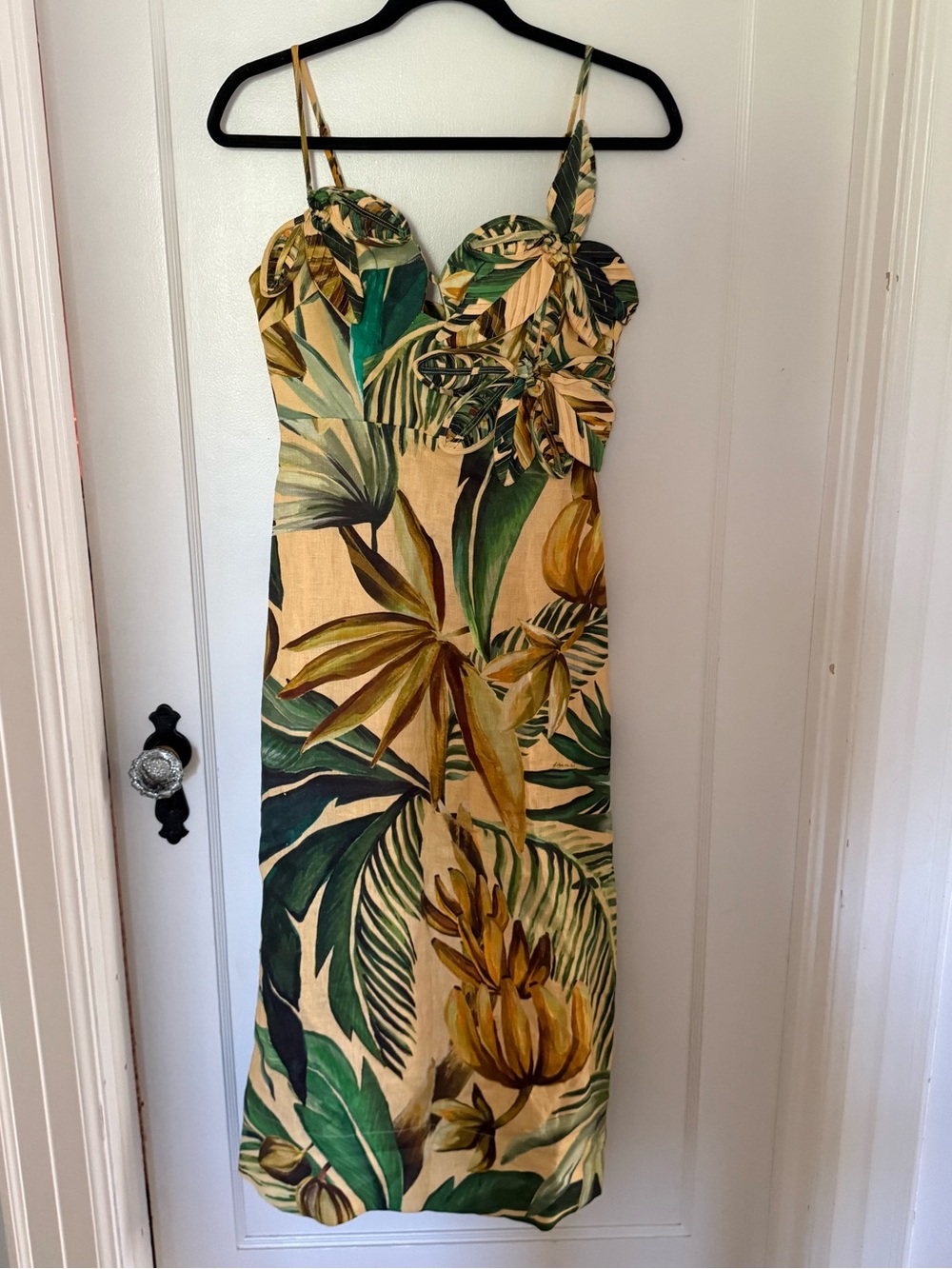 FARM Rio Yellow Bananart 3D Bodice Linen Midi Dress - Size S - Picture 6 of 14